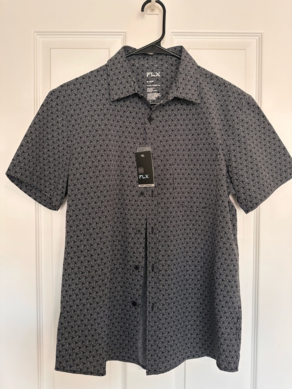FLX Men's Short-Sleeve Geometric Button Up Shirt - Black/White